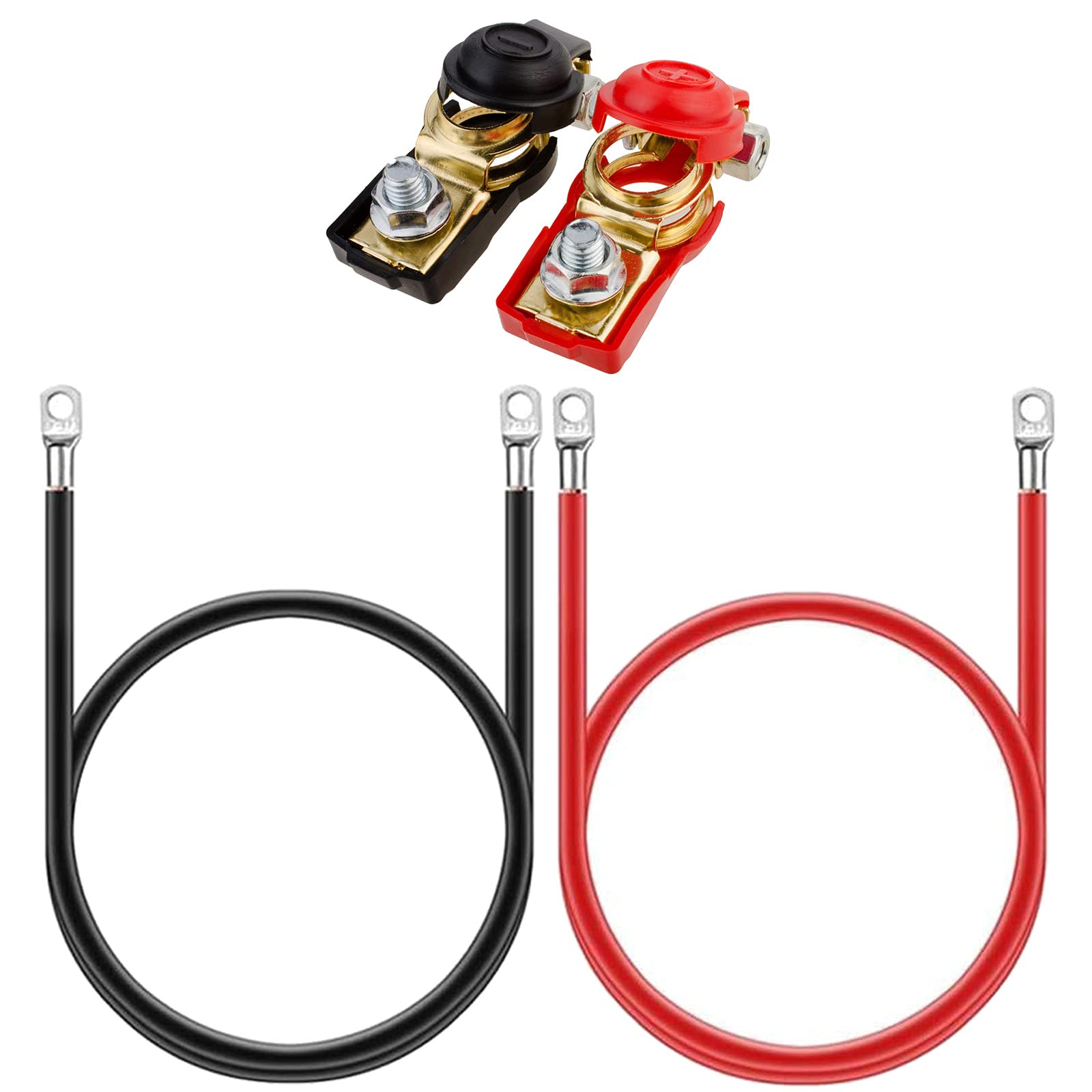 GTIWUNG 2 Stück Auto Batteriekabel Kupferkabel Kupfer Stromkabel mit Ringösen Autobatterie Kabel KFZ Kabel 12V mit Ringklemmen Kupferdraht, 5AWG 16mm² 50cm Rot und Schwarz + 1 Paar Batterieschalter von GTIWUNG