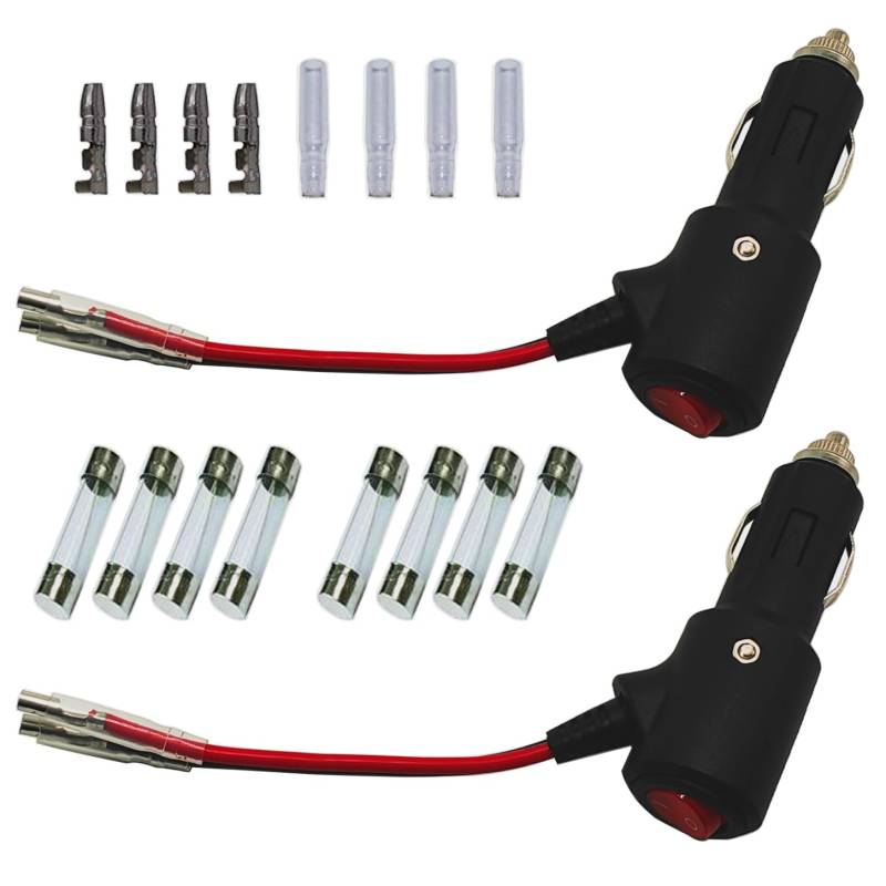 GTIWUNG 2 Stück KFZ Auto Zigarettenanzünder Stecker 14AWG 12cm Verlängerungskabel mit Ein/Aus Schalter, Eingebaute 15A Sicherung, 12V-24V KFZ Zigarettenanzünder Steckdose Netzstecker Adapter von GTIWUNG