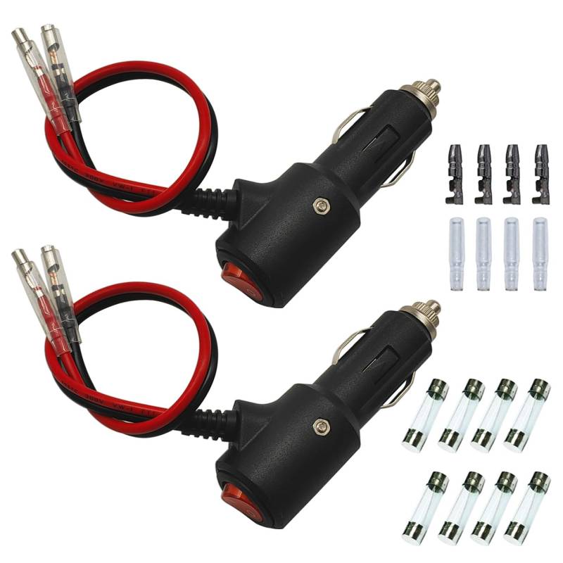 GTIWUNG 2 Stück KFZ Auto Zigarettenanzünder Stecker 14AWG 27cm Verlängerungskabel mit Ein/Aus Schalter, Eingebaute 15A Sicherung, 12V-24V KFZ Zigarettenanzünder Steckdose Netzstecker Adapter von GTIWUNG