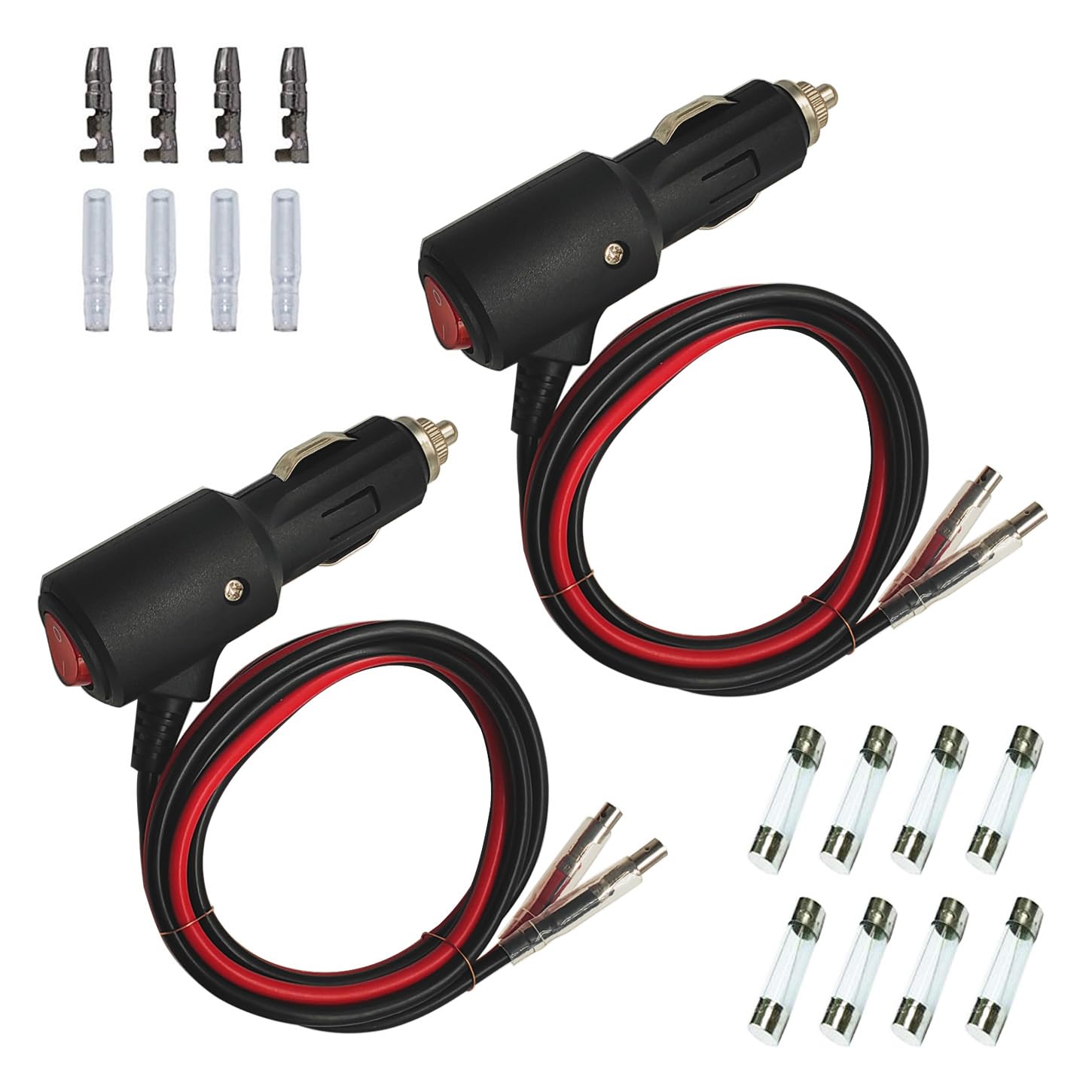 GTIWUNG 2 Stück KFZ Auto Zigarettenanzünder Stecker 14AWG 57cm Verlängerungskabel mit Ein/Aus Schalter, Eingebaute 15A Sicherung, 12V-24V KFZ Zigarettenanzünder Steckdose Netzstecker Adapter von GTIWUNG