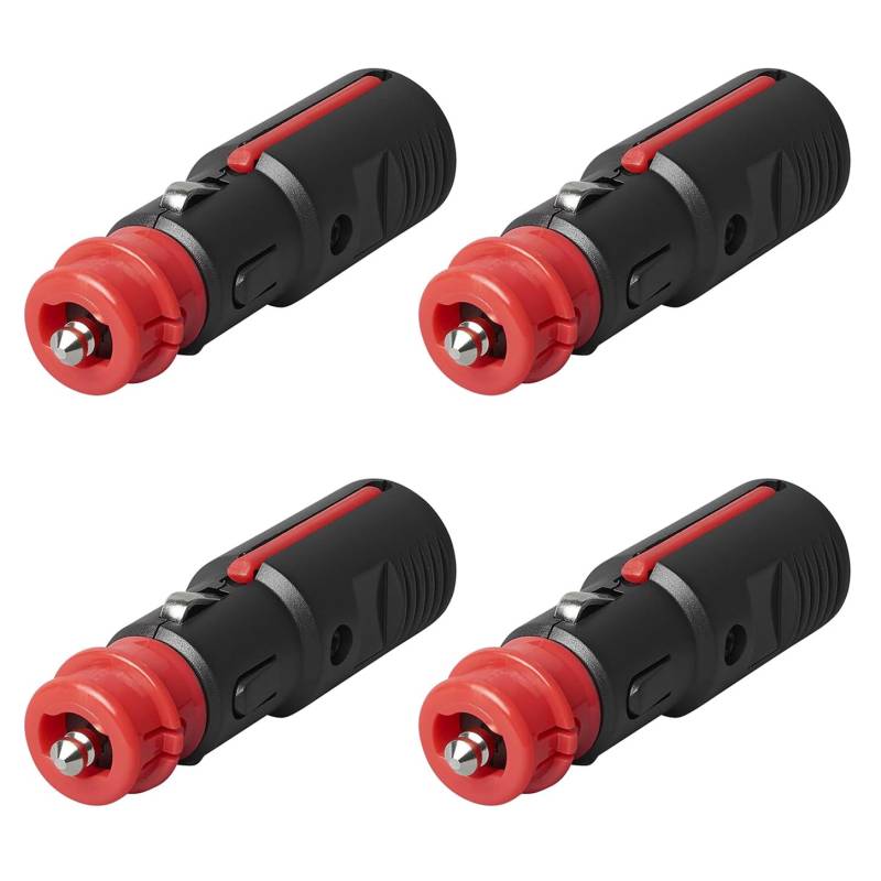 GTIWUNG 4 Stück Zigarettenanzünder Stecker, 12V Autostecker mit 10A&15A Sicherung, Sicherheits-Universalstecker 12V-24V KFZ-Zigarettenanzünder Stecker für Auto LKW PKW Motorrad, Rot von GTIWUNG