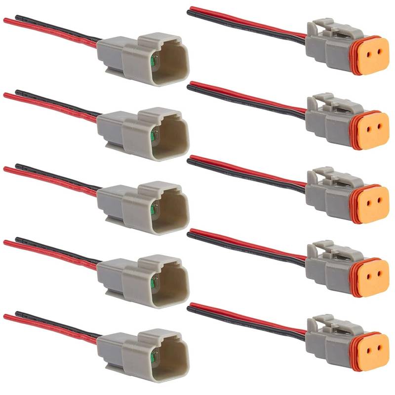 GTIWUNG DT Stecker Set, 5 Sets Männlich und Weiblich Auto Wasserdichter Elektrischer Steckverbinder Kabelverbinder Stecker 2-polig mit 15cm 16AWG Kabel, DT Serie Kabelstecker für Auto, LKW, Boots von GTIWUNG