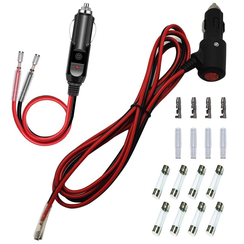 GTIWUNG 2 Stück KFZ Auto Zigarettenanzünder Stecker 16AWG 110cm Verlängerungskabel mit Ein/Aus Schalter, Eingebaute 15A Sicherung, 12V-24V KFZ Zigarettenanzünder Steckdose Netzstecker Adapter von GTIWUNG