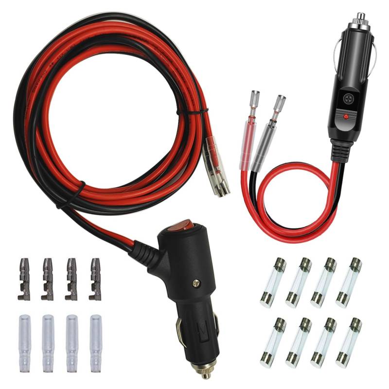 GTIWUNG 2 Stück KFZ Auto Zigarettenanzünder Stecker 16AWG 210cm Verlängerungskabel mit Ein/Aus Schalter, Eingebaute 15A Sicherung, 12V-24V KFZ Zigarettenanzünder Steckdose Netzstecker Adapter von GTIWUNG