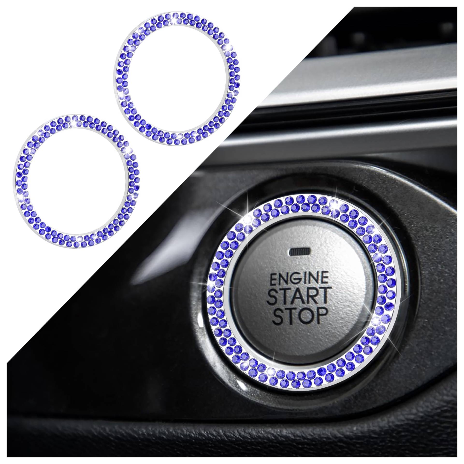 2 Stücke Auto Start Stop Knopf Abdeckung,Zink-Legierung Strass Auto Startknopf Abdeckung Auto Deko Innenraum,Universal Abdeckung Startknopf Auto Zubehör Innenraum für Frauen Männer (Blau) von GTLM