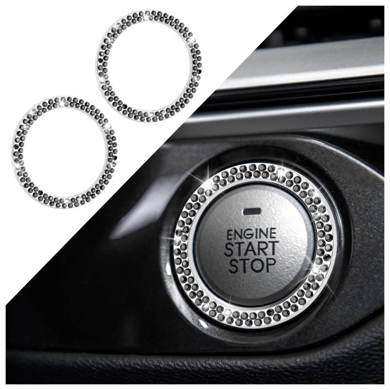 2 Stücke Auto Start Stop Knopf Abdeckung,Zink-Legierung Strass Auto Startknopf Abdeckung Auto Deko Innenraum,Universal Abdeckung Startknopf Auto Zubehör Innenraum für Frauen Männer (Schwarz) von GTLM