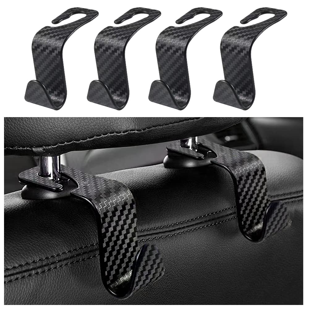 4PCS Utility Kopfstützen Haken Auto 15kg(Max) Taschenhalter Auto for Organizer Auto,Hard Auto Haken Aufbewahrung Auto für Coats,Umbrellas,Bags,Universal Auto Zubehör Innenraum (Karbonfaser) von GTLM