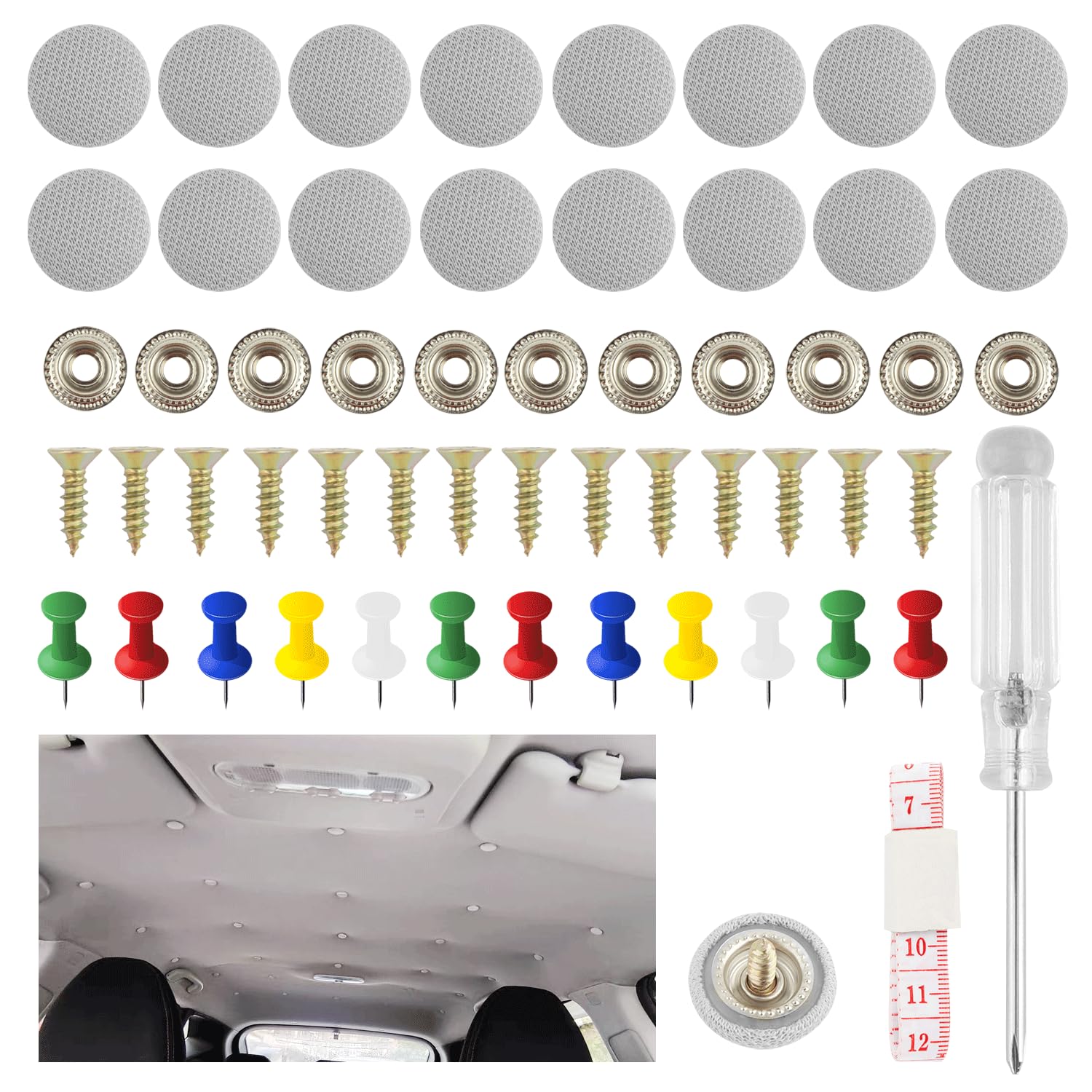 80 Teiliges Dachhimmel Reparatur Set,Auto Dachhimmel Reparatur Set zum Reparieren von Rissen und Ablösungen,Cabrio Verdeck Reparatur Set Mit Stecknadeln und Schraubendreher (Grau) von GTLM