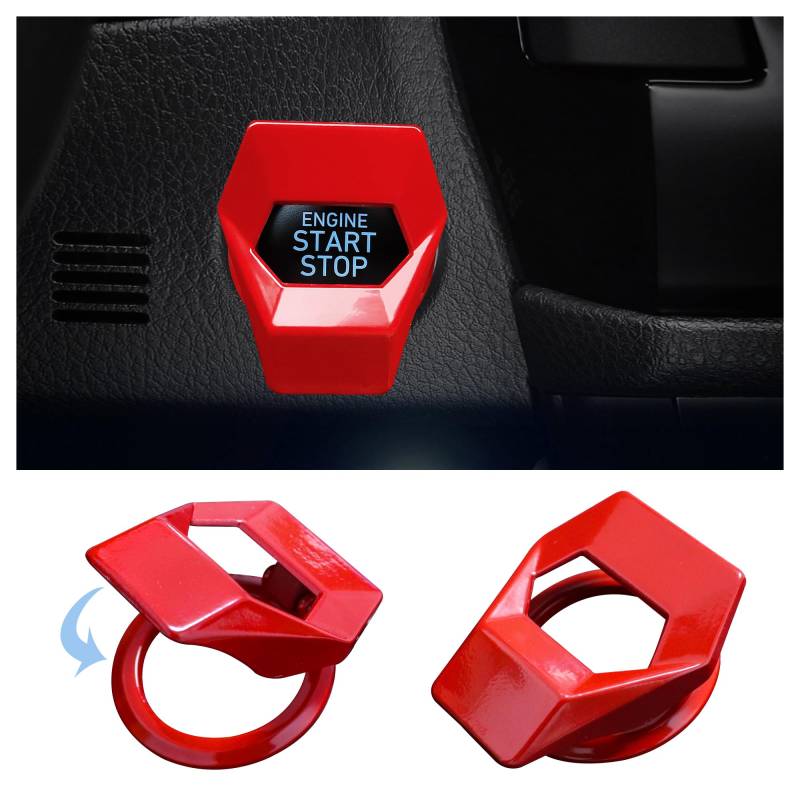 Auto Start Stop Knopf Abdeckung,Zinklegierung Auto Startknopf Abdeckung Auto Deko Innenraum,Abdeckung Startknopf Auto Kompatibel mit Civic CRV XRV Challenger Charger CHR (Rot) von GTLM