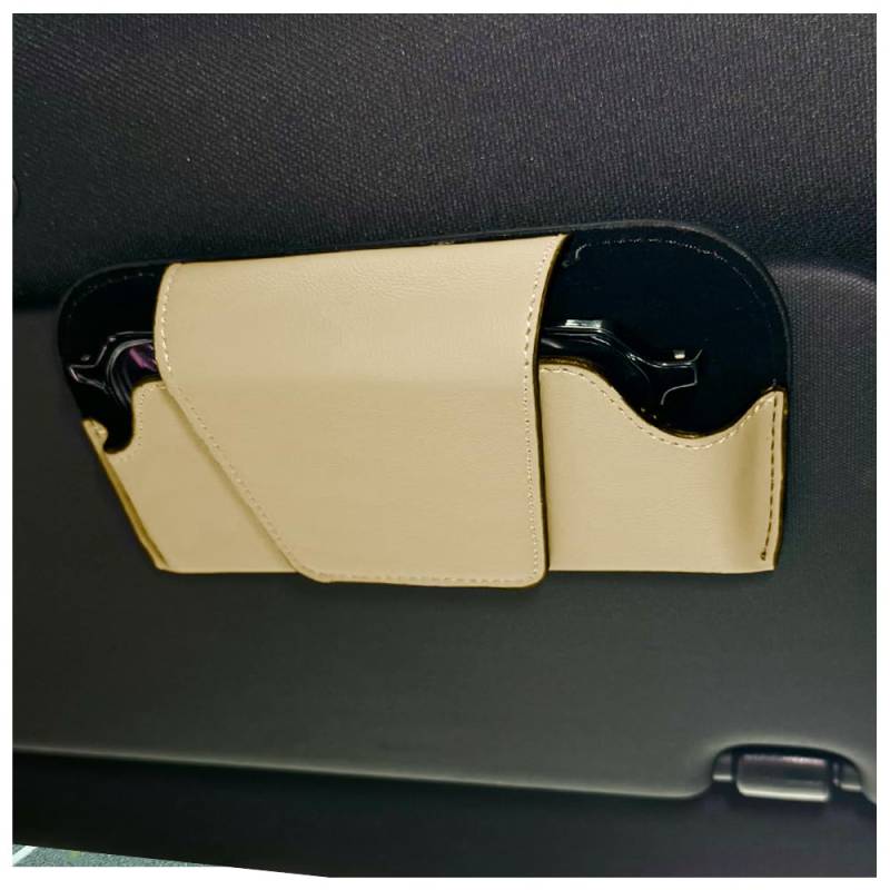 GTLM Magnetischer Brillenhalter für Auto,Weiches Leder Sonnenbrillenhalter Auto,Universeller Sonnenblende Organizer für Autoinnenraum,Auto Zubehör Innenraum für LKW SUV Wohnmobil (Beige) von GTLM