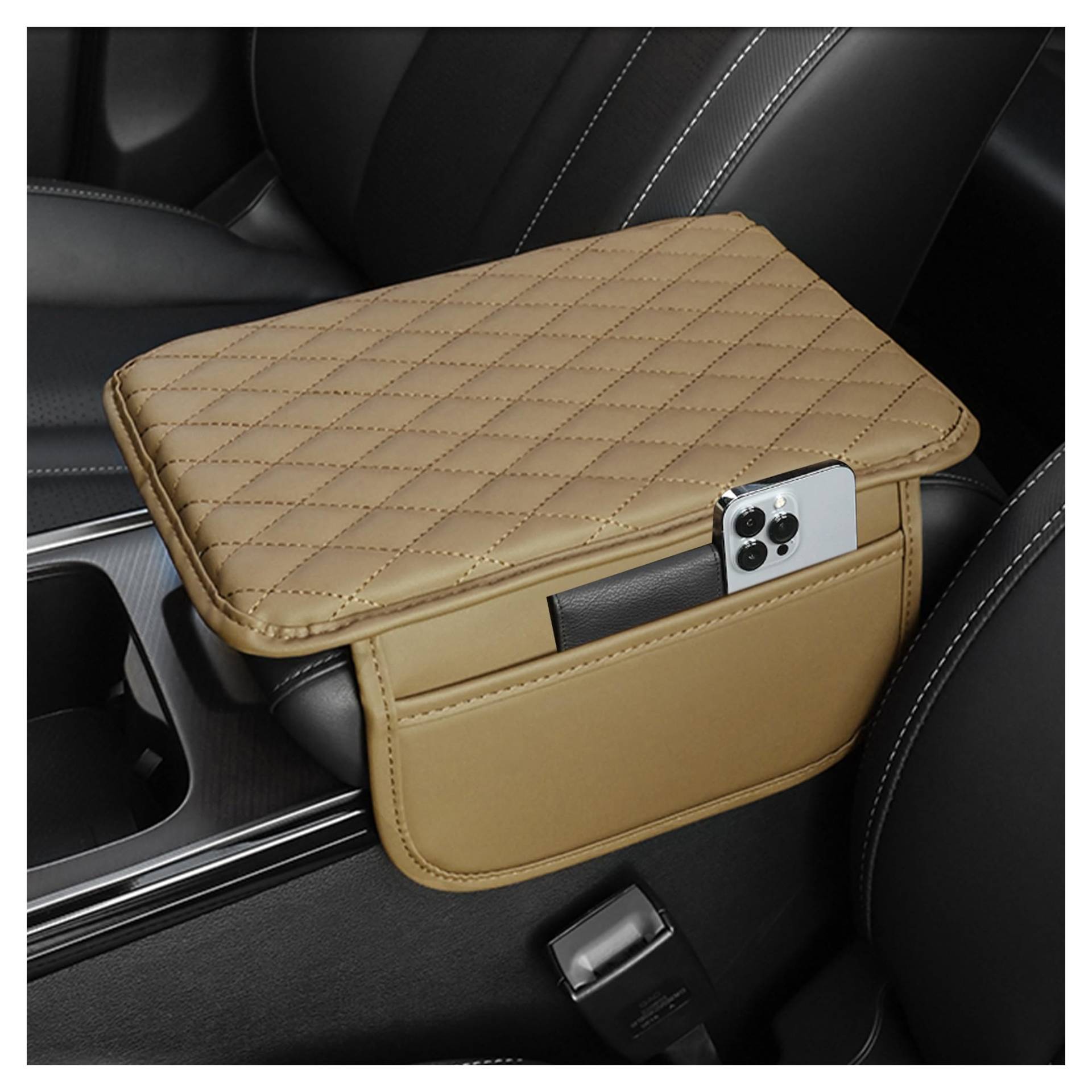 Upgraded Mittelkonsole Auto Armlehnenschoner,Microfiber Leder Auto Armlehnen Polster mit 2 Autositz Organizer Aufbewahrungstaschen,Universelle Auto Zubehör Innenraum für Armlehne Auto (Beige) von GTLM