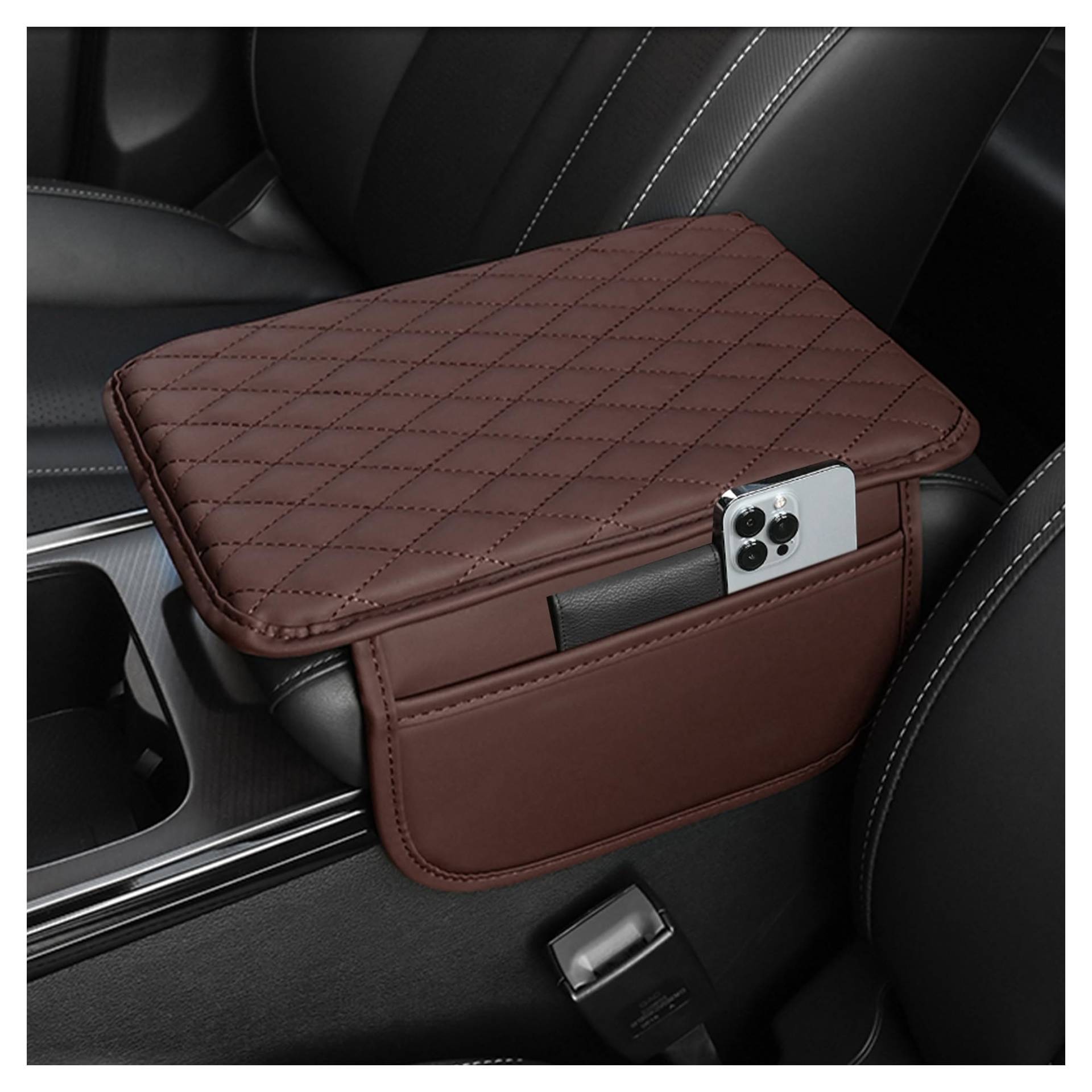 Upgraded Mittelkonsole Auto Armlehnenschoner,Microfiber Leder Auto Armlehnen Polster mit 2 Autositz Organizer Aufbewahrungstaschen,Universelle Auto Zubehör Innenraum für Armlehne Auto (Braun) von GTLM