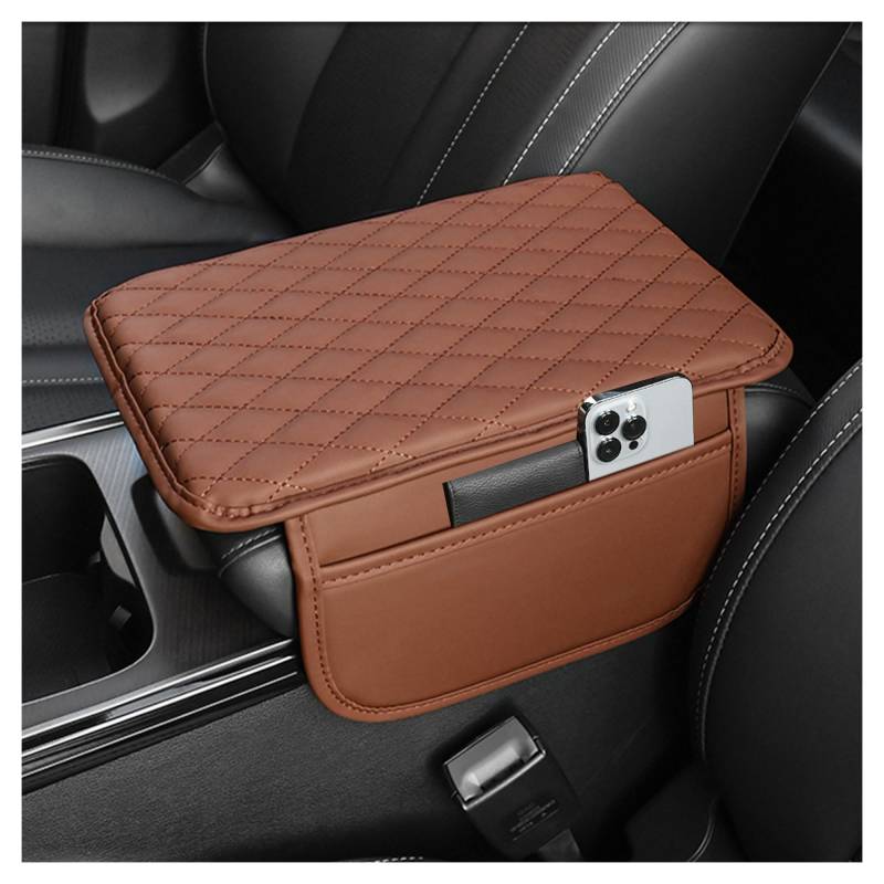 Upgraded Mittelkonsole Auto Armlehnenschoner,Microfiber Leder Auto Armlehnen Polster mit 2 Autositz Organizer Aufbewahrungstaschen,Universelle Auto Zubehör Innenraum für Armlehne Auto (Braun) von GTLM