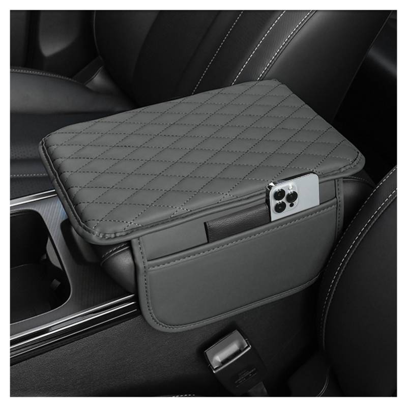 Upgraded Mittelkonsole Auto Armlehnenschoner,Microfiber Leder Auto Armlehnen Polster mit 2 Autositz Organizer Aufbewahrungstaschen,Universelle Auto Zubehör Innenraum für Armlehne Auto (Grau) von GTLM