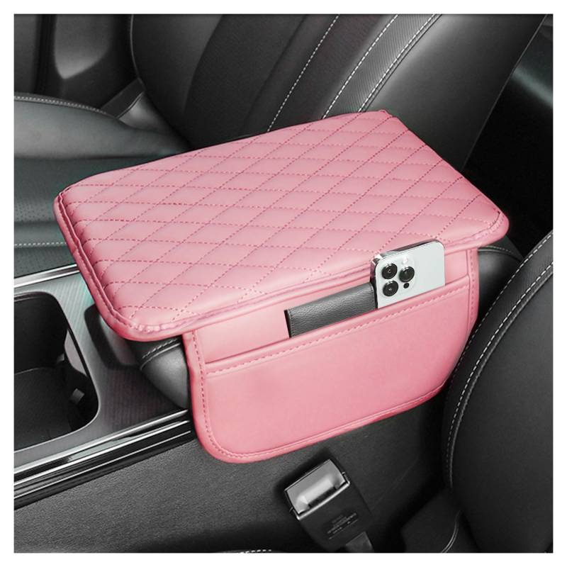 Upgraded Mittelkonsole Auto Armlehnenschoner,Microfiber Leder Auto Armlehnen Polster mit 2 Autositz Organizer Aufbewahrungstaschen,Universelle Auto Zubehör Innenraum für Armlehne Auto (Rosa) von GTLM