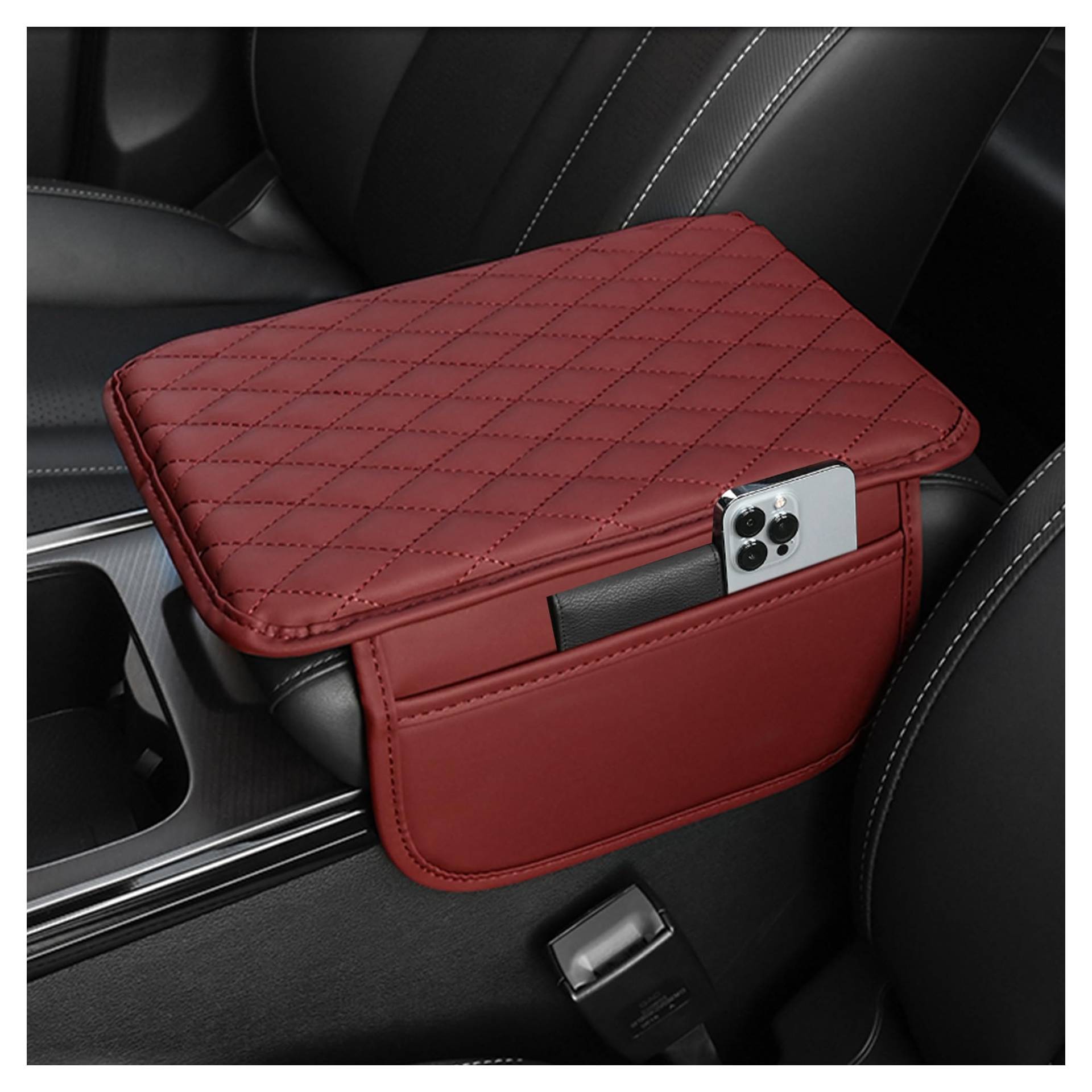 Upgraded Mittelkonsole Auto Armlehnenschoner,Microfiber Leder Auto Armlehnen Polster mit 2 Autositz Organizer Aufbewahrungstaschen,Universelle Auto Zubehör Innenraum für Armlehne Auto (Rot) von GTLM