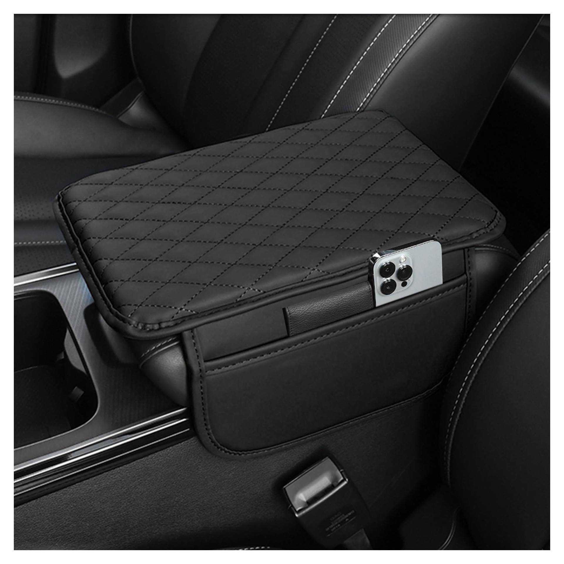 Upgraded Mittelkonsole Auto Armlehnenschoner,Microfiber Leder Auto Armlehnen Polster mit 2 Autositz Organizer Aufbewahrungstaschen,Universelle Auto Zubehör Innenraum für Armlehne Auto (Schwarz) von GTLM