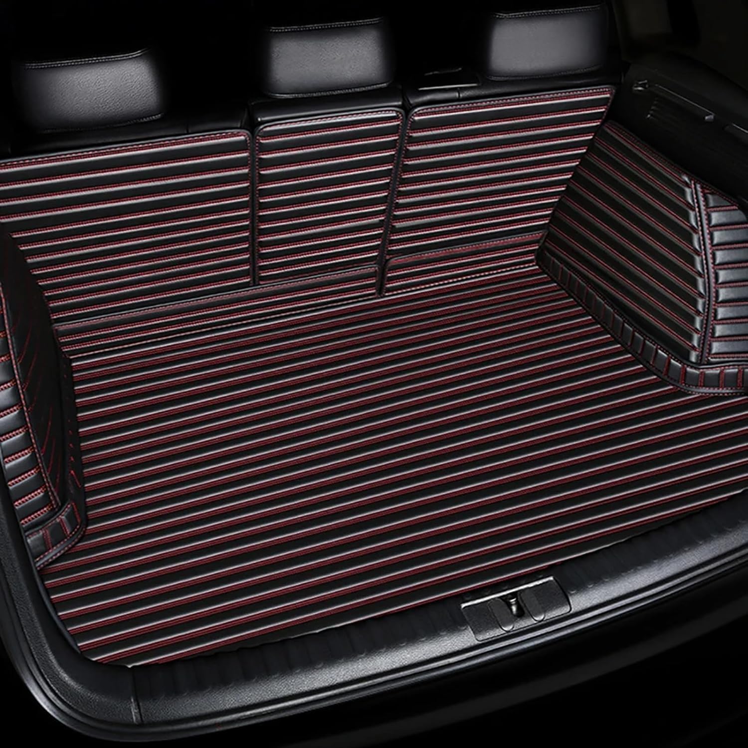 Auto Leder Kofferraummatte für Peugeot 3008 2014-2017, Vollständige Abdeckung Kofferraumwanne Tablett Antirutschmatte Kofferraum Schutzmatte,B/Black-Red von GTRFDGHT