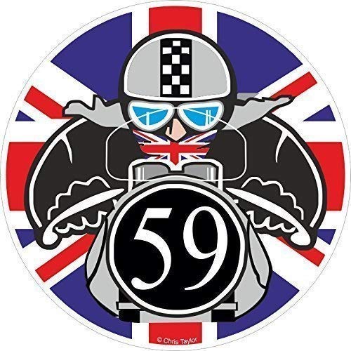 Retro Cafe Racer Ton Oben Biker Rund Design Mit Union Jack Vinyl Auto Fahrradhelm Aufkleber 90x90mm von GTTCCG