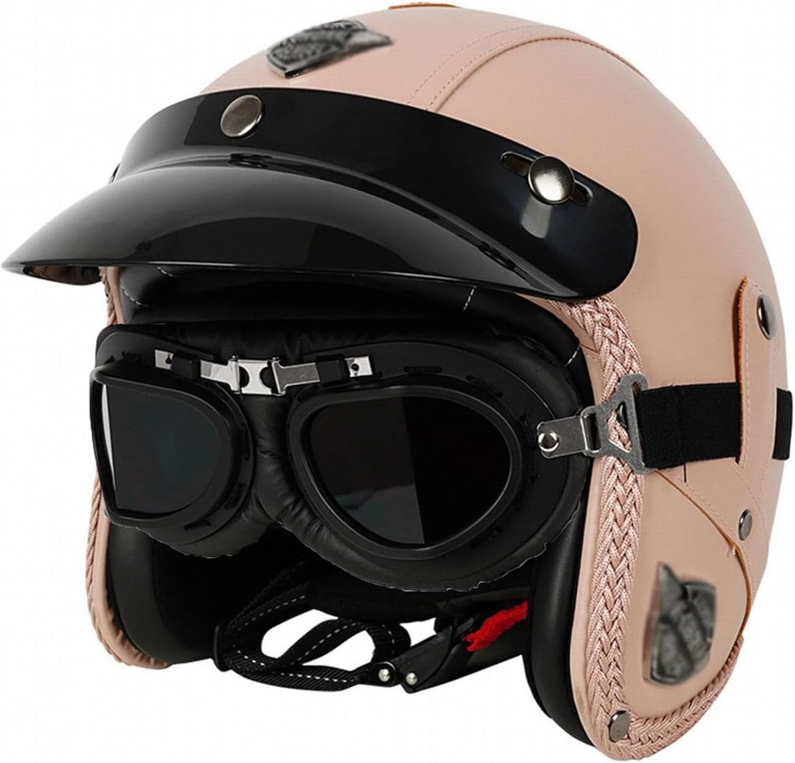 GTTZTHEB Chopper Helm Mit ECE Genehmigt Frauen Mofa Helm Halbhelme Motorradhelm Halbschalenhelm Mit Fahrradbrille Fahrradvisier Halbschale Roller-Helm Moped Helm Retro von GTTZTHEB