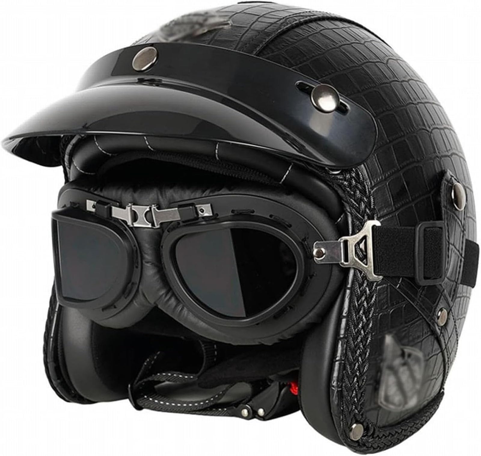 GTTZTHEB Chopper Helm Mit ECE Genehmigt Frauen Mofa Helm Halbhelme Motorradhelm Halbschalenhelm Mit Fahrradbrille Fahrradvisier Halbschale Roller-Helm Moped Helm Retro von GTTZTHEB