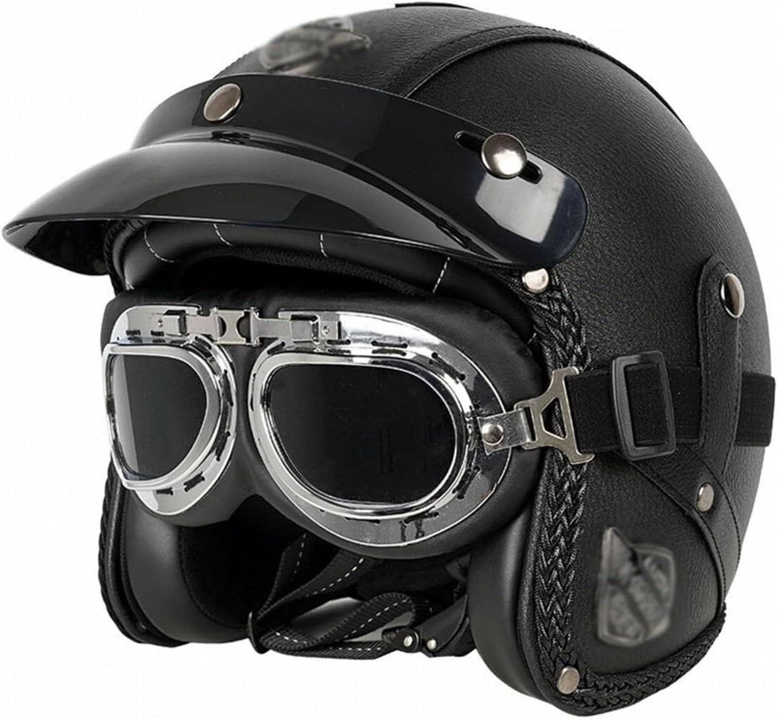 GTTZTHEB Chopper Helm Mit ECE Genehmigt Frauen Mofa Helm Halbhelme Motorradhelm Halbschalenhelm Mit Fahrradbrille Fahrradvisier Halbschale Roller-Helm Moped Helm Retro von GTTZTHEB