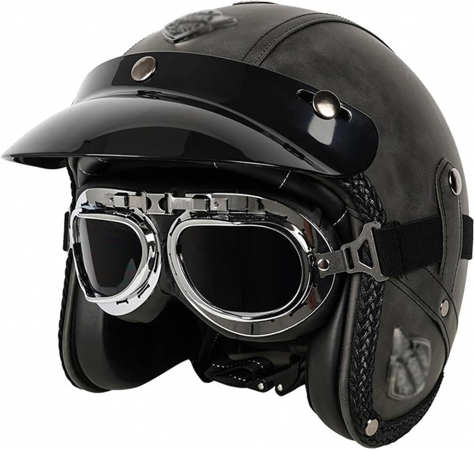 GTTZTHEB Chopper Helm Mit ECE Genehmigt Frauen Mofa Helm Halbhelme Motorradhelm Halbschalenhelm Mit Fahrradbrille Fahrradvisier Halbschale Roller-Helm Moped Helm Retro von GTTZTHEB