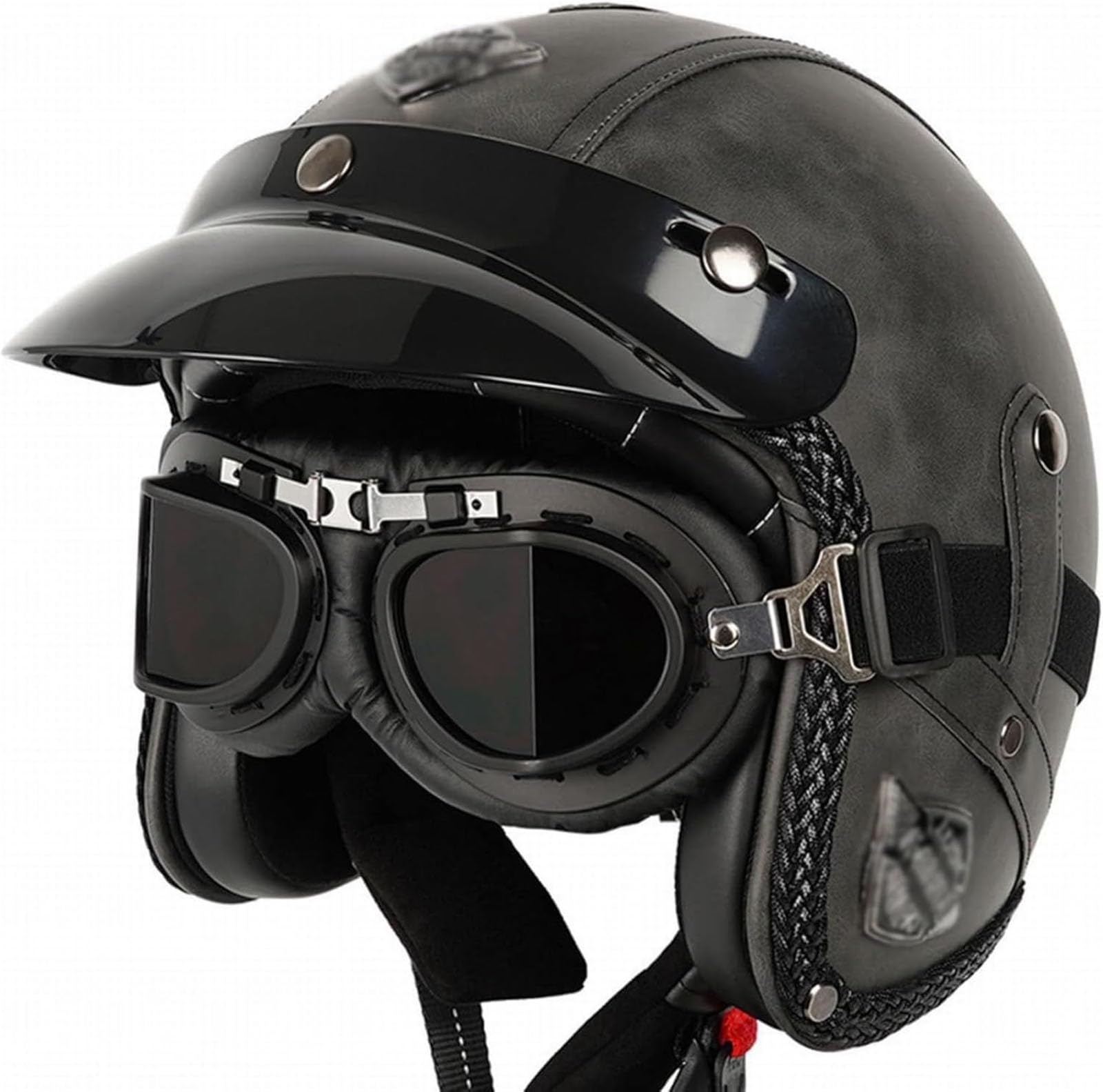 GTTZTHEB Chopper Helm Mit ECE Genehmigt Frauen Mofa Helm Halbhelme Motorradhelm Halbschalenhelm Mit Fahrradbrille Fahrradvisier Halbschale Roller-Helm Moped Helm Retro von GTTZTHEB