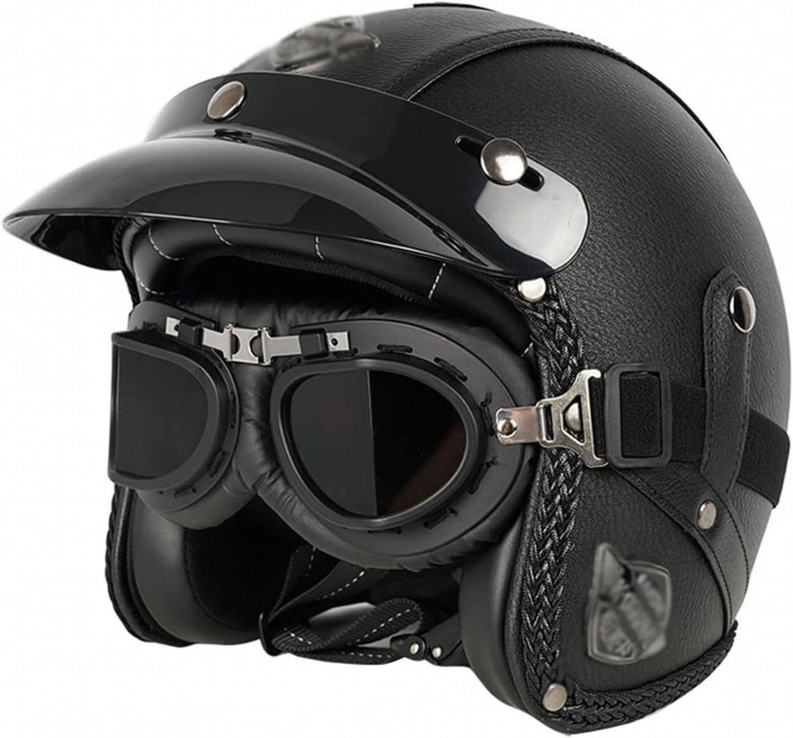 GTTZTHEB Chopper Helm Mit ECE Genehmigt Frauen Mofa Helm Halbhelme Motorradhelm Halbschalenhelm Mit Fahrradbrille Fahrradvisier Halbschale Roller-Helm Moped Helm Retro von GTTZTHEB