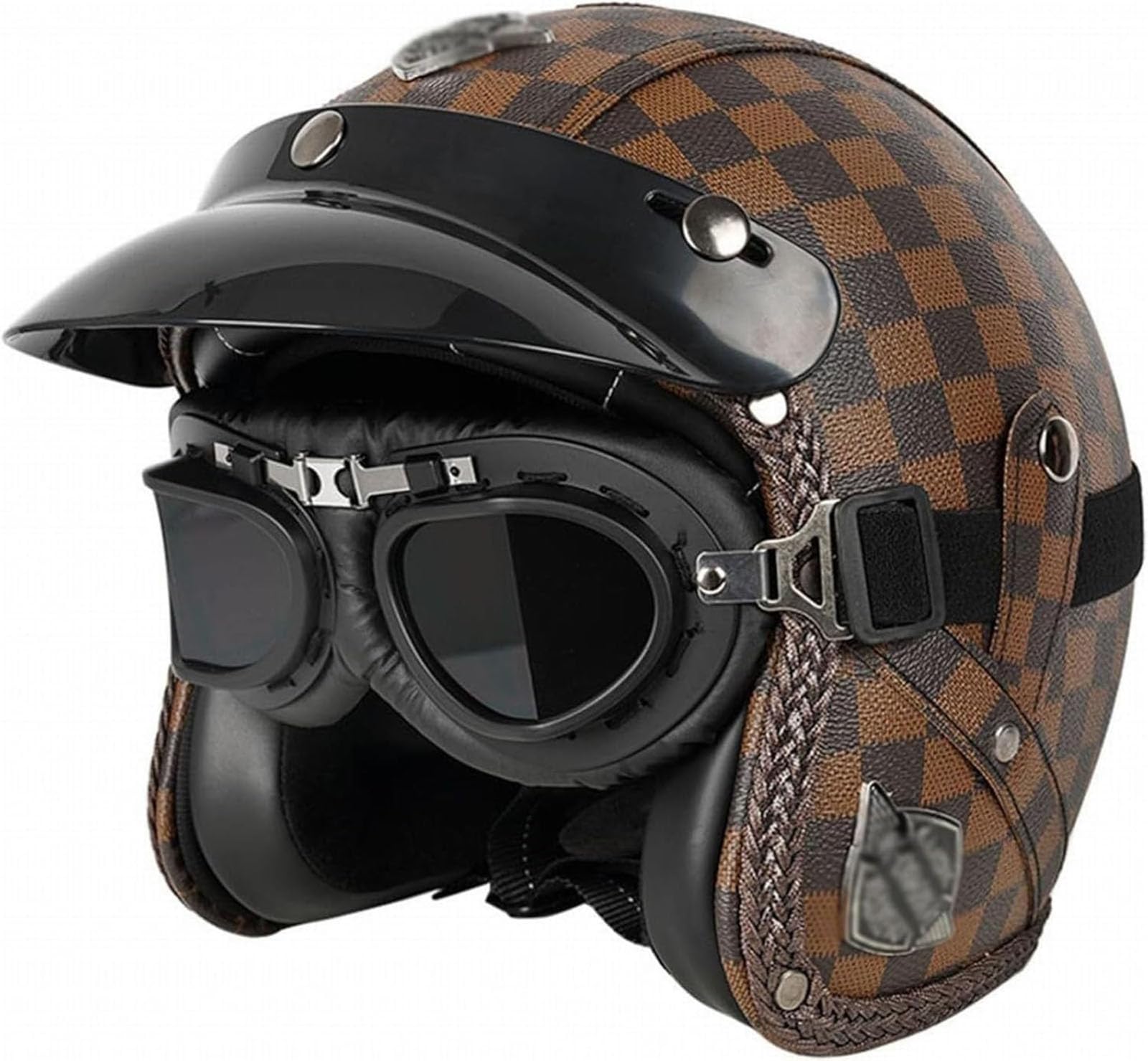 GTTZTHEB Chopper Helm Mit ECE Genehmigt Frauen Mofa Helm Halbhelme Motorradhelm Halbschalenhelm Mit Fahrradbrille Fahrradvisier Halbschale Roller-Helm Moped Helm Retro von GTTZTHEB