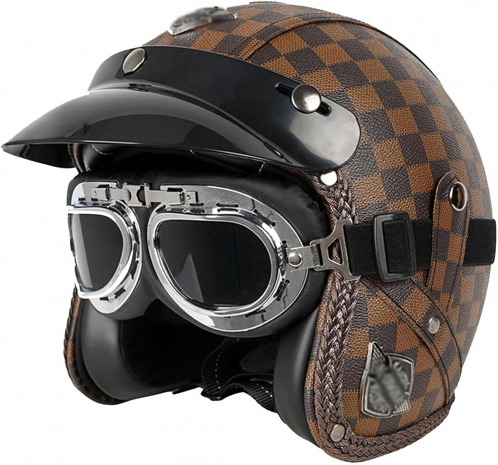 GTTZTHEB Chopper Helm Mit ECE Genehmigt Frauen Mofa Helm Halbhelme Motorradhelm Halbschalenhelm Mit Fahrradbrille Fahrradvisier Halbschale Roller-Helm Moped Helm Retro von GTTZTHEB