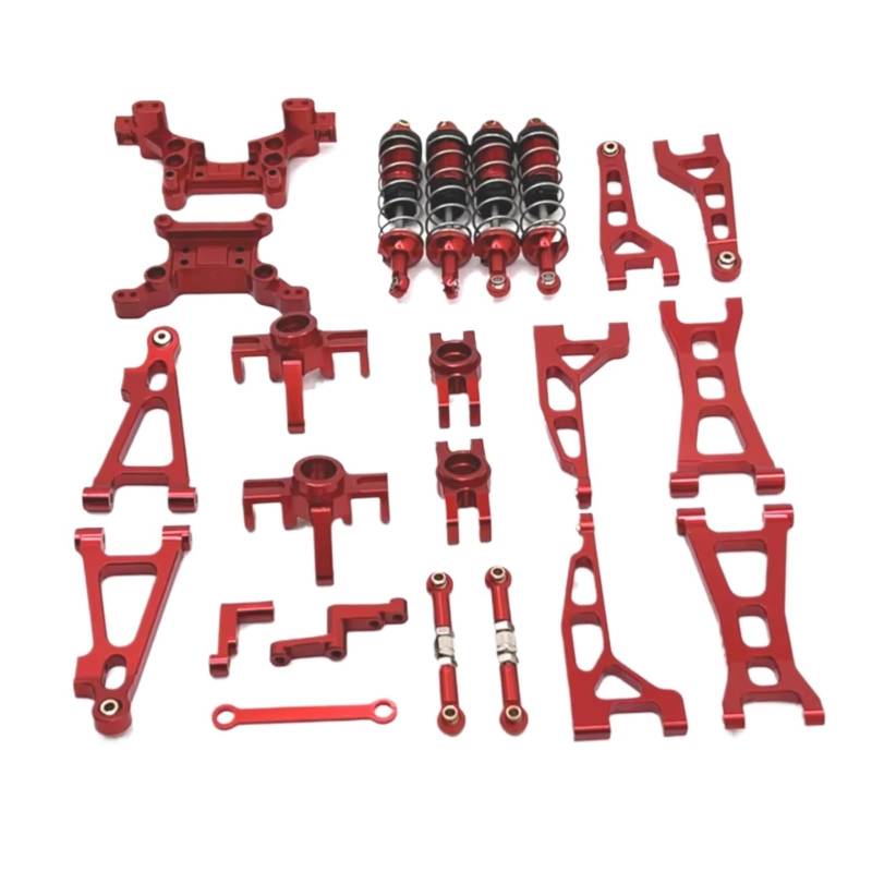 GTVNPOA Für MJX H16 16207 16208 16209 16210 1/16 Metall Querlenker Lenkung Tasse Stoßdämpfer Dämpfer Turm Set RC Auto Upgrade Teile Kit RC Zubehör(Red) von GTVNPOA