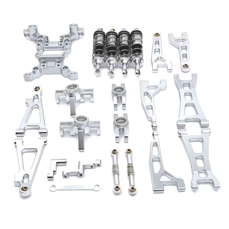 GTVNPOA Für MJX H16 16207 16208 16209 16210 1/16 Metall Querlenker Lenkung Tasse Stoßdämpfer Dämpfer Turm Set RC Auto Upgrade Teile Kit RC Zubehör(Silver) von GTVNPOA