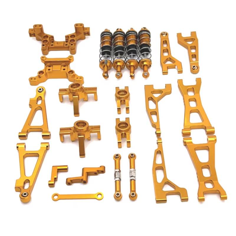 GTVNPOA Für MJX H16 16207 16208 16209 16210 1/16 Metall Querlenker Lenkung Tasse Stoßdämpfer Dämpfer Turm Set RC Auto Upgrade Teile Kit RC Zubehör(Yellow) von GTVNPOA