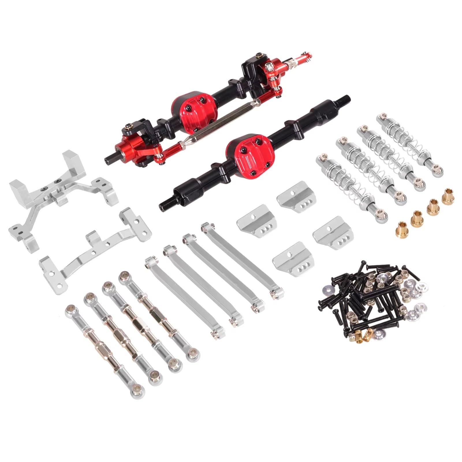 GTVNPOA Für MN Für MN99S 1/12 RC Auto Metall Upgrade Vorder- Und Hinterachse Spurstange Stoßdämpfer Kit RC Auto Upgrade Zubehör RC Zubehör(Black and Silver) von GTVNPOA