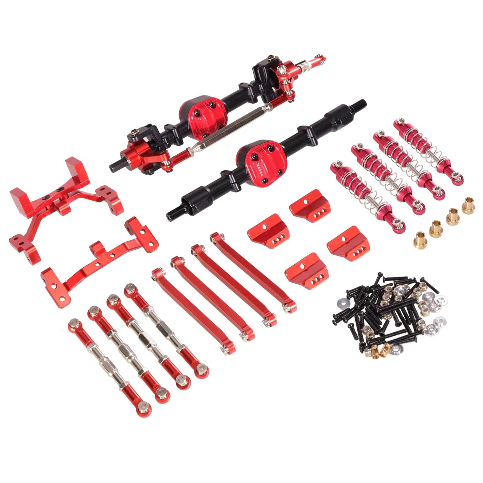 GTVNPOA Für MN Für MN99S 1/12 RC Auto Metall Upgrade Vorder- Und Hinterachse Spurstange Stoßdämpfer Kit RC Auto Upgrade Zubehör RC Zubehör(Black and red) von GTVNPOA