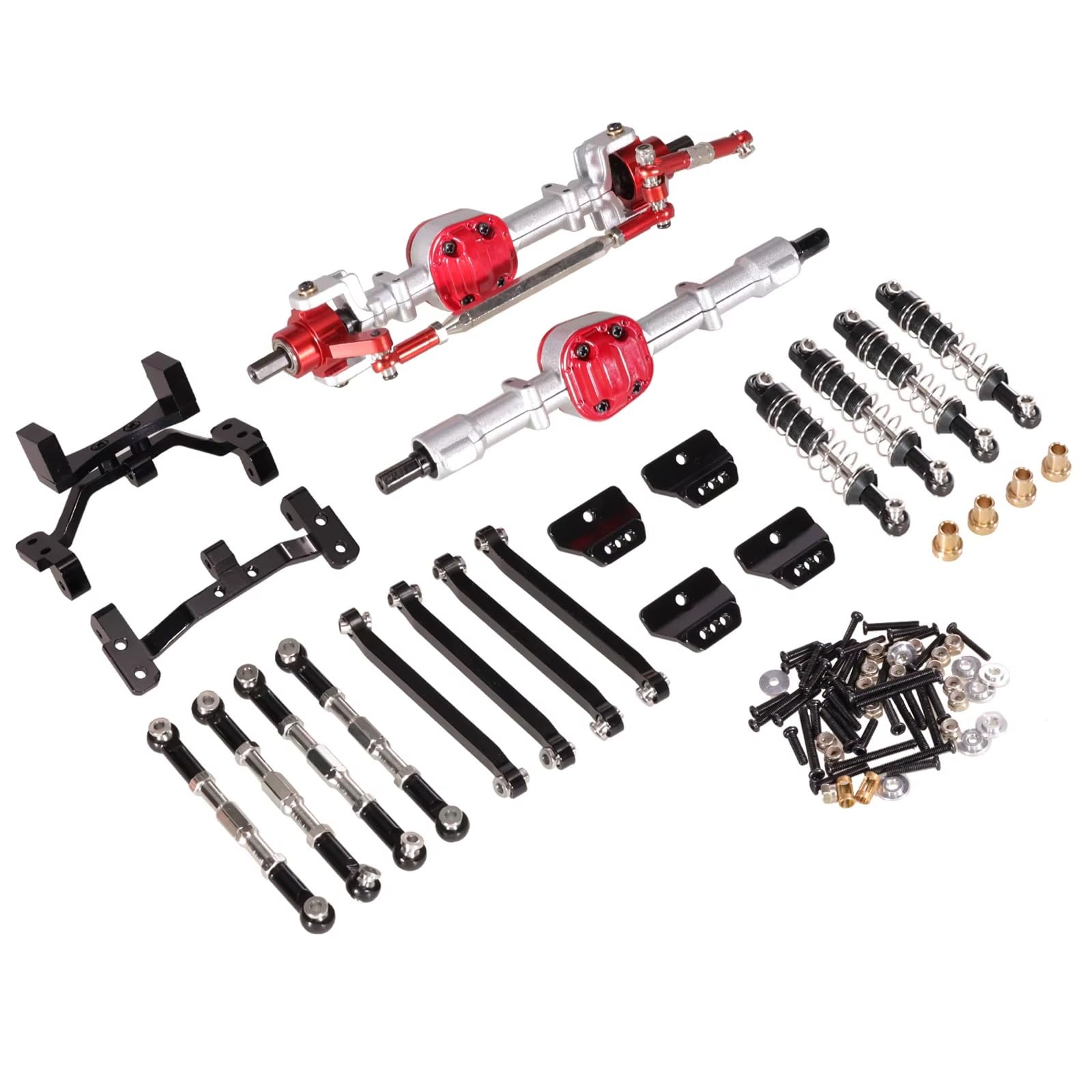 GTVNPOA Für MN Für MN99S 1/12 RC Auto Metall Upgrade Vorder- Und Hinterachse Spurstange Stoßdämpfer Kit RC Auto Upgrade Zubehör RC Zubehör(Silver and Black) von GTVNPOA