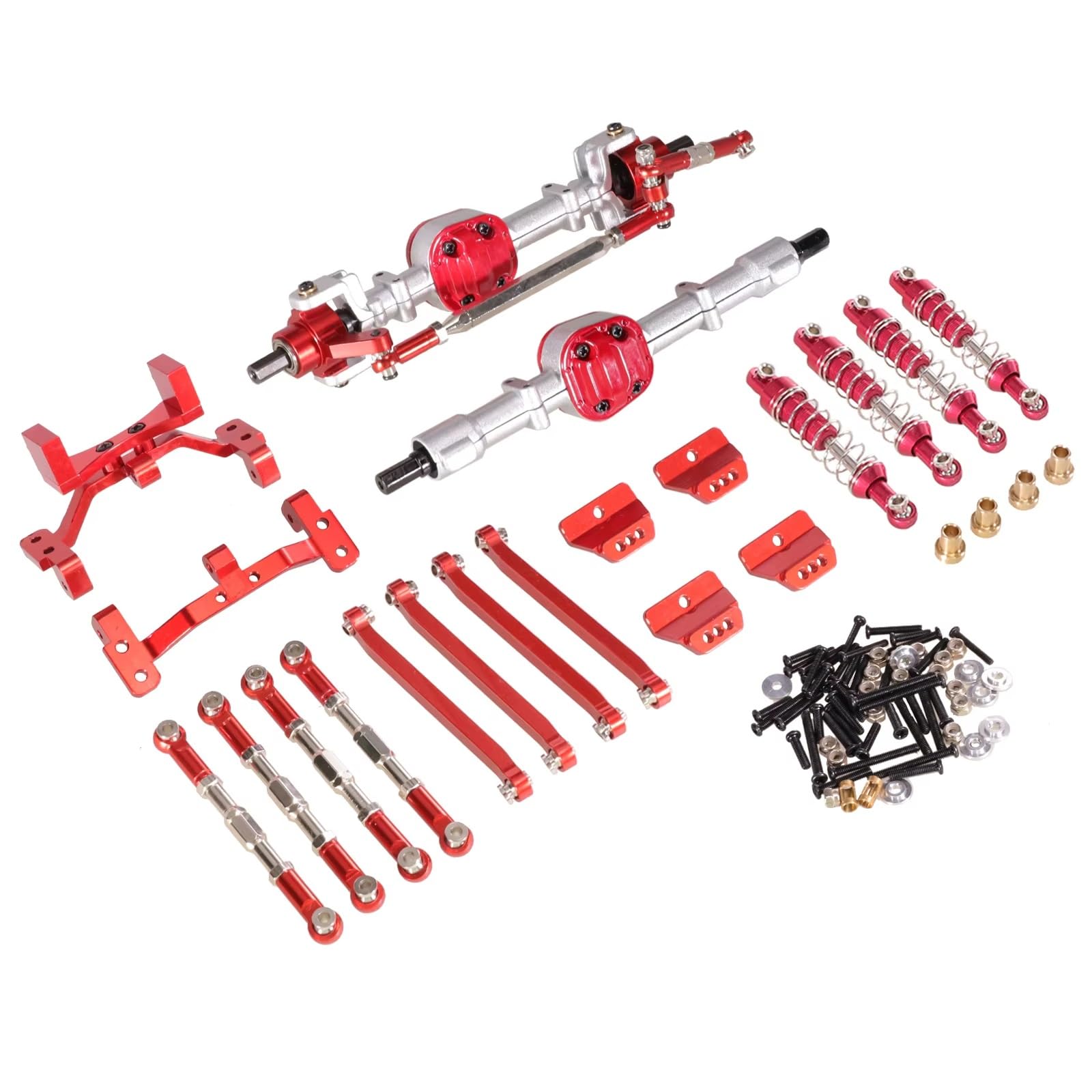 GTVNPOA Für MN Für MN99S 1/12 RC Auto Metall Upgrade Vorder- Und Hinterachse Spurstange Stoßdämpfer Kit RC Auto Upgrade Zubehör RC Zubehör(Silver and Red) von GTVNPOA