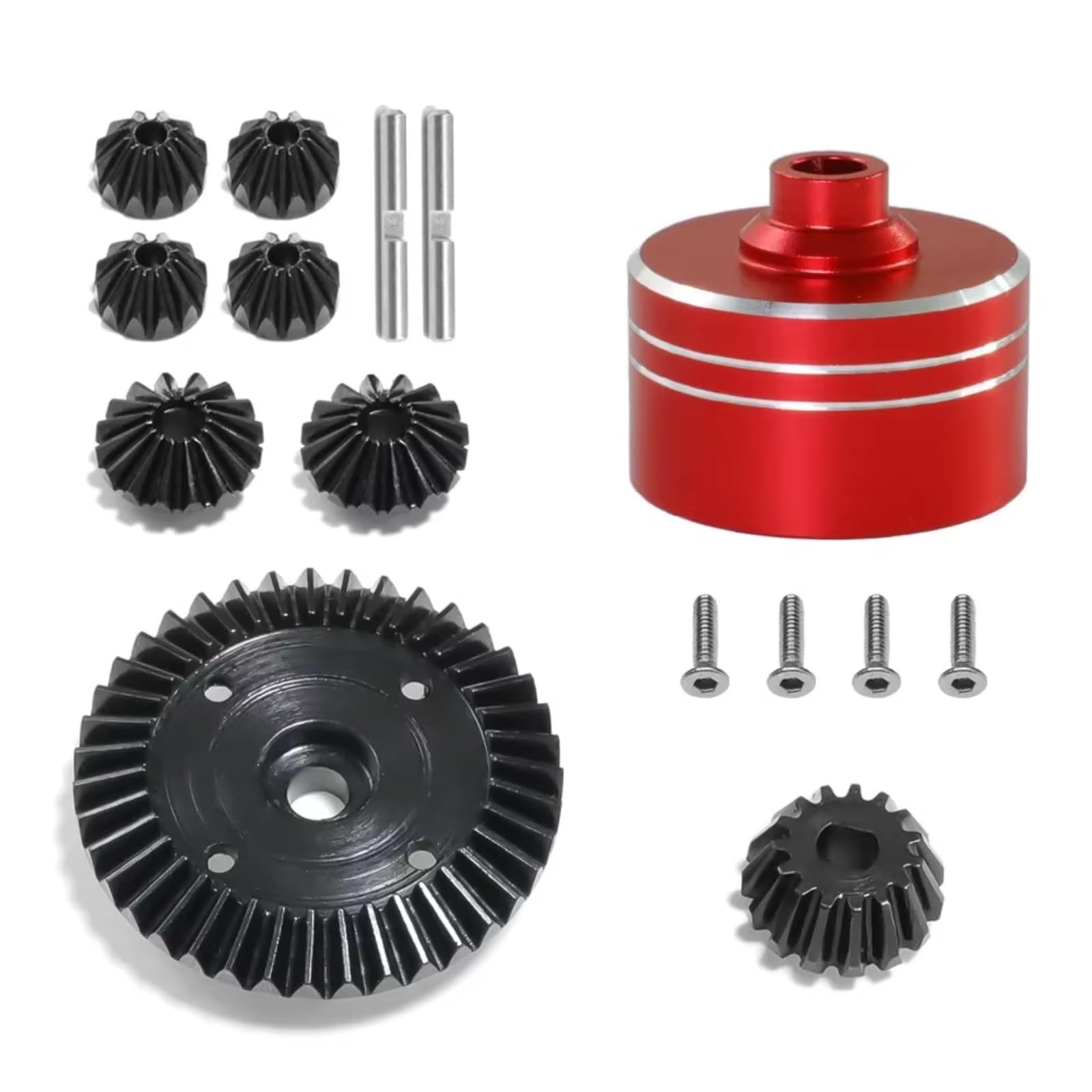 GTVNPOA Für Tamiya Für TT02 Für TT02B XV02 1/10 Metall Differentialgehäuse Und Differentialgetriebesatz RC Auto Upgrade Teile Zubehör RC Zubehör(Red) von GTVNPOA