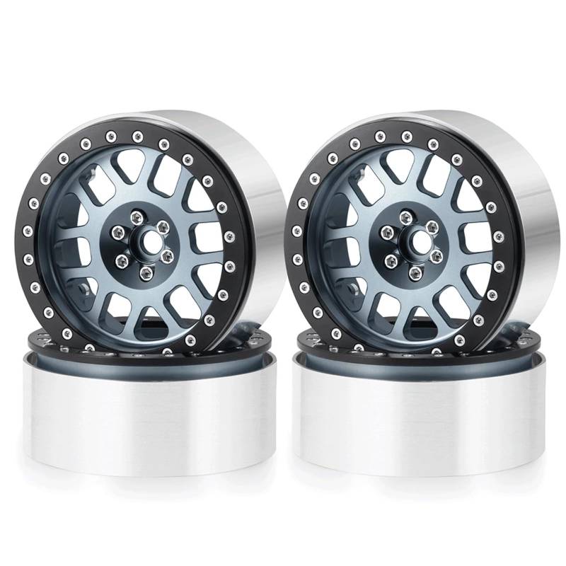 GTVNPOA RC Zubehör Für Axial Für Wraith 90048 90053 / AXI03000 AXI03004 Für Capra / AXI03005 RBX10 1/10 RC Auto 2,6 Zoll Aluminium Beadlock Rad Felgen(Titanium) von GTVNPOA