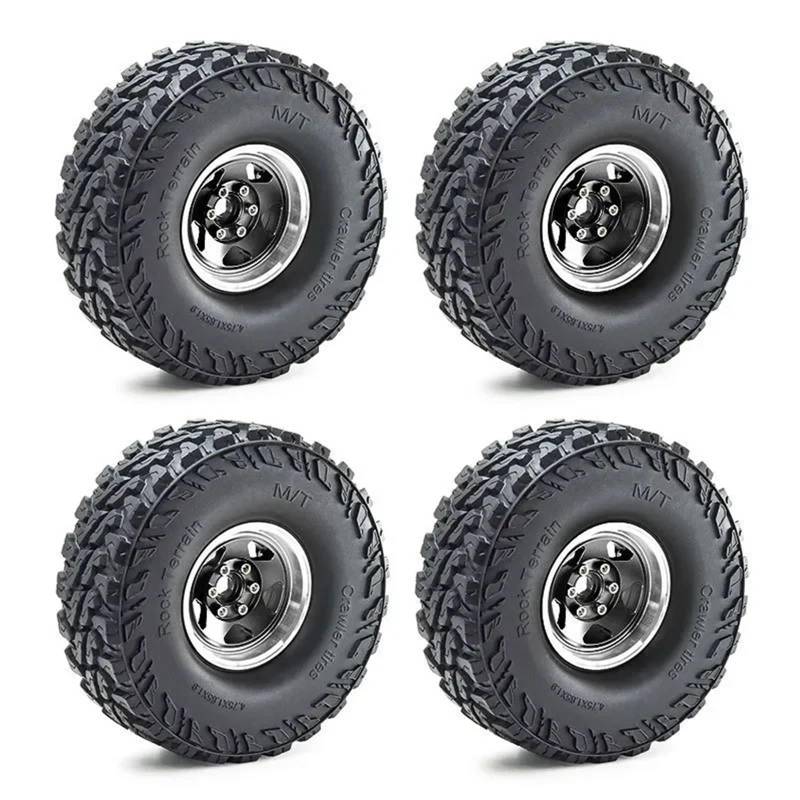 GTVNPOA RC Zubehör Für TRX4 Für D90 Für D110 Für Axial Für SCX10 Für MST Für 1/10 RC Crawler Auto 4 Stücke 120mm 1,9 "Metall Beadlock Felge Gummi Reifen Set(Black) von GTVNPOA