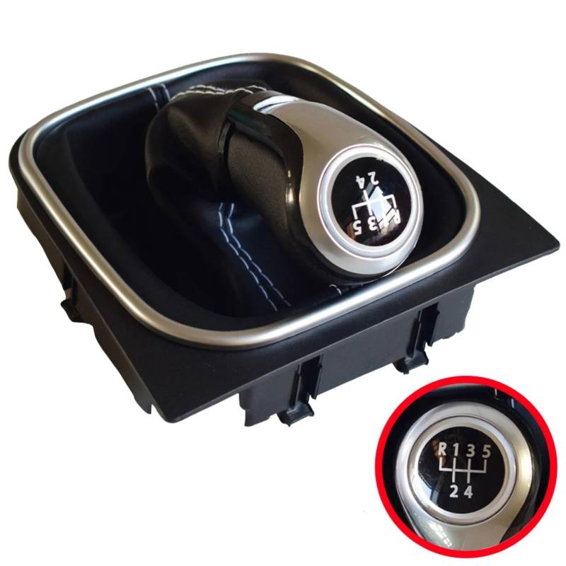 GTVRFLOKI Kompatibel Mit VW Für Scirocco 2009 2010 2011 2012 2013 2014 5 6 Für Geschwindigkeitsschaltknauf Schalthebel Schalthebelkopf Knopfkopf Schalthebelkopf(5 Speed White line) von GTVRFLOKI