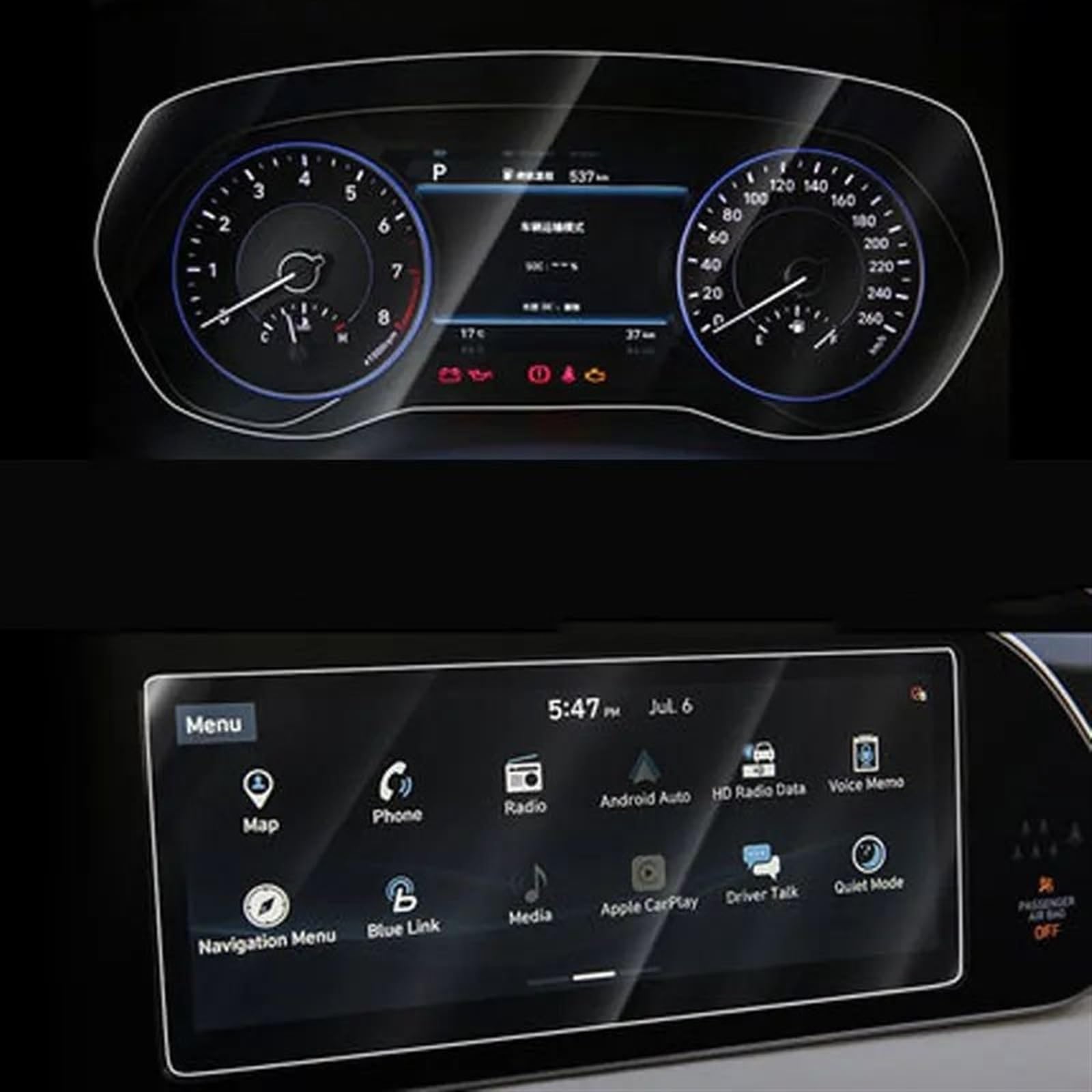 GTVRFLOKI Kompatibel mit Hyundai für Palisade 2020 2021 10,25 Zoll Auto GPS Navigation Dashboard Gehärtetes Glas Displayschutzfolie Auto Navi-Schutzfolie(GPS and Instrument) von GTVRFLOKI