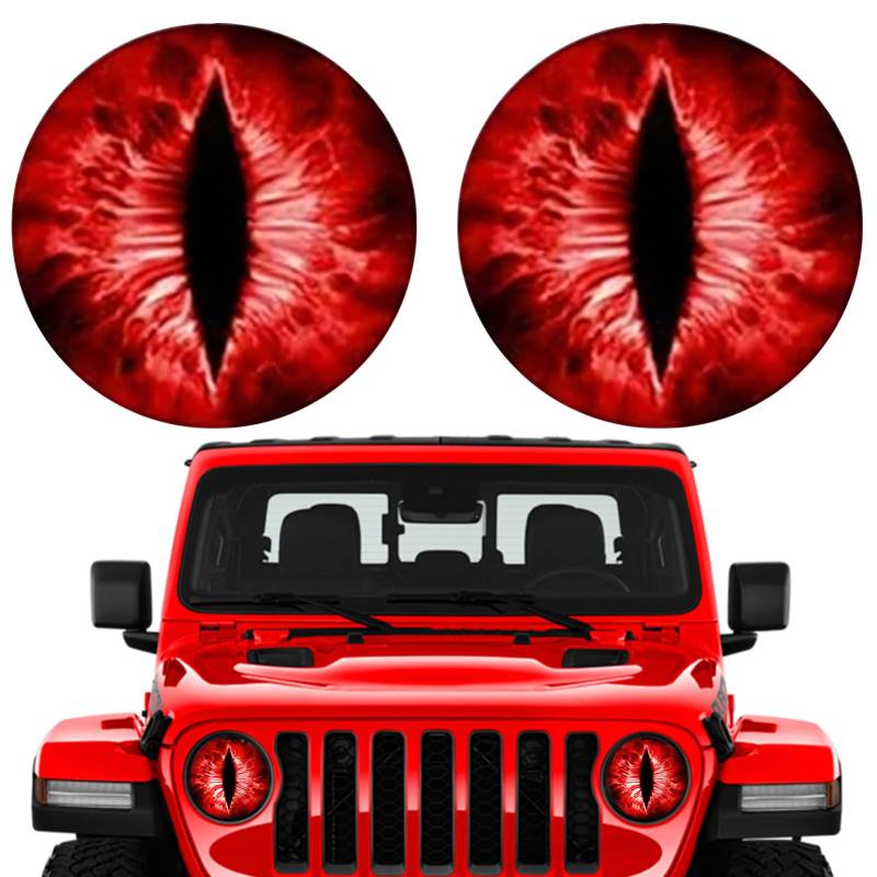 GUAHKUN Beast Eyes Scheinwerfer Aufkleber, Augen Aufkleber für Jeep Scheinwerfer, runde Scheinwerfer Aufkleber, 3D Stereo Eyes Scheinwerfer Aufkleber (Rot x 4 Paare) von GUAHKUN