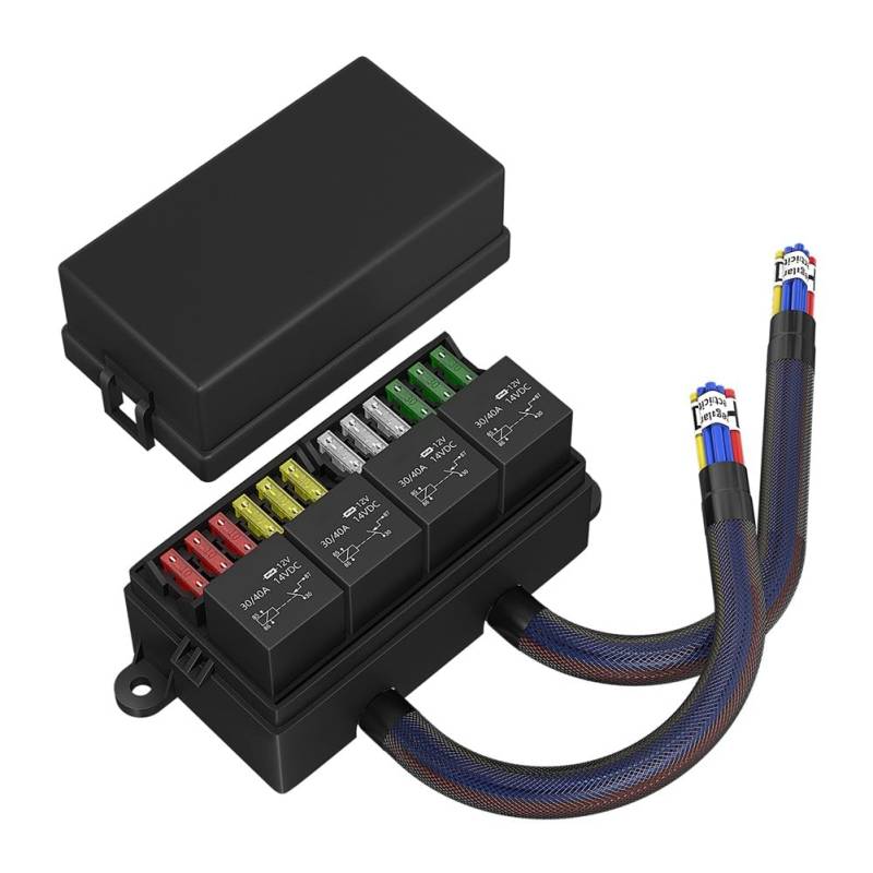 12V Sicherungsrelaiskasten Vorverdrahtete Sicherung und Relaisbox mit 4 Relais 12 Wege ATC/ATO Sicherungen Versiegelt Sicherungskasten für Auto von GUIJIALY