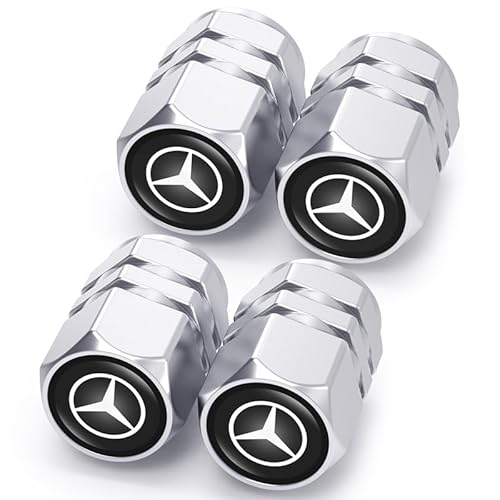 4 Stück Auto Ventilkappen für Mercedes Benz CESM CLK GLK GL AB AMG GLS GLE AMG Series car tire,Legiertes Metall Ventilkappen,Auto Reifenventil Kappe Staubkappen Zubehör von GUNGLE