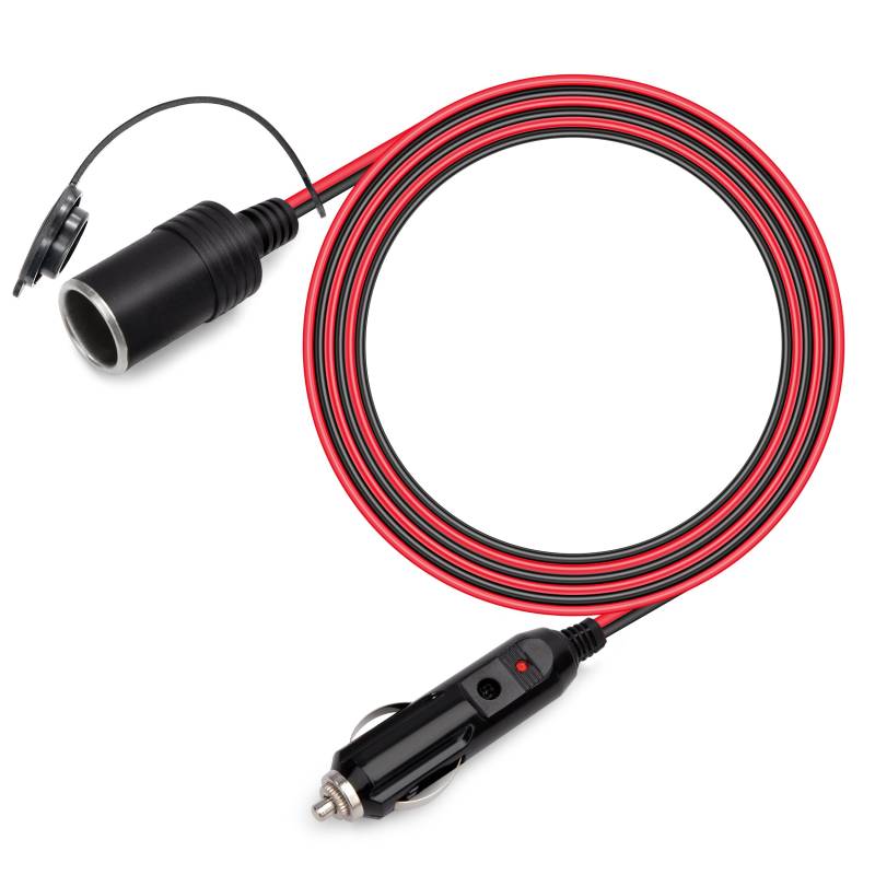 GUNGY 2 Meter KFZ Verlängerungskabel Zigarettenanzünder Buchse Stecker Verlängerung 16AWG Kabel Wasserdicht mit 15A Sicherung für 12V/24V Strom Steckdose Adapter LKW Camping Wohnmobil von GUNGY