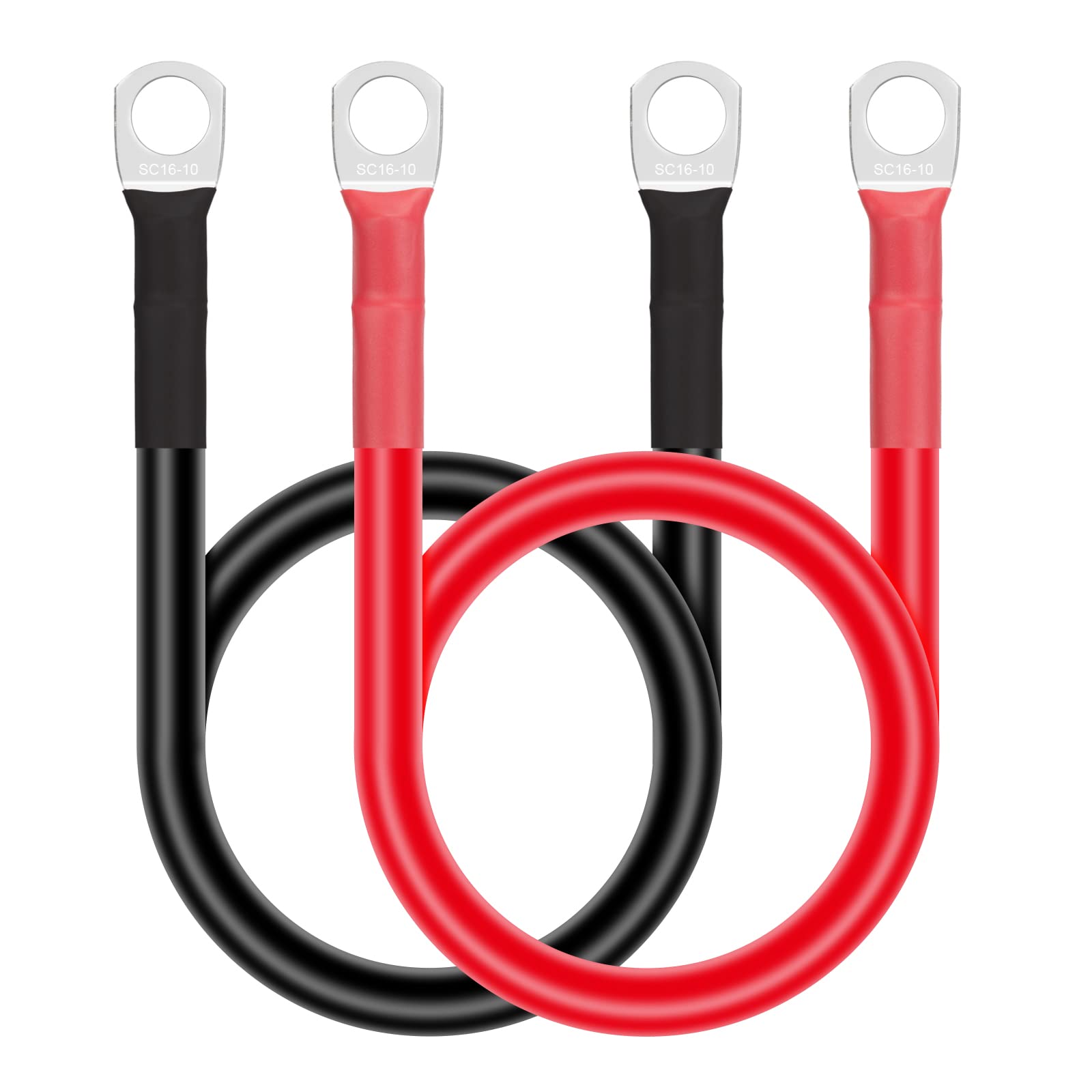 GUNGY Batteriekabel 16mm² 50cm Batterie Kabel 12V Auto Starthilfekabel 5AWG Kupferkabel mit M10 Ringklemmen für Auto LKW Motorrad Solar Marine Rot und Schwarz 2 Stück von GUNGY