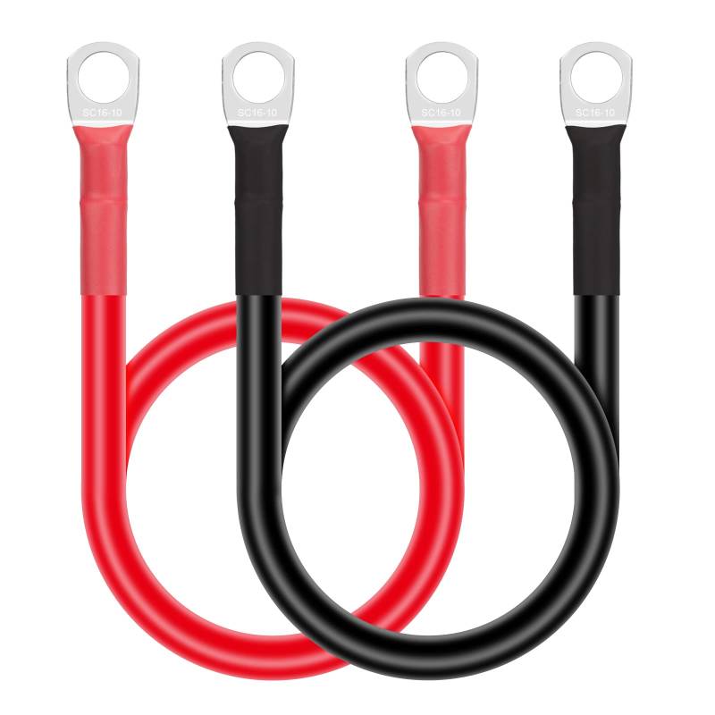 GUNGY Batteriekabel 14mm² 50cm Batterie Kabel 12V Auto Starthilfekabel 6AWG Kupferkabel mit M10 Ringklemmen für Auto LKW Motorrad Solar Marine Rot und Schwarz 2 Stück von GUNGY