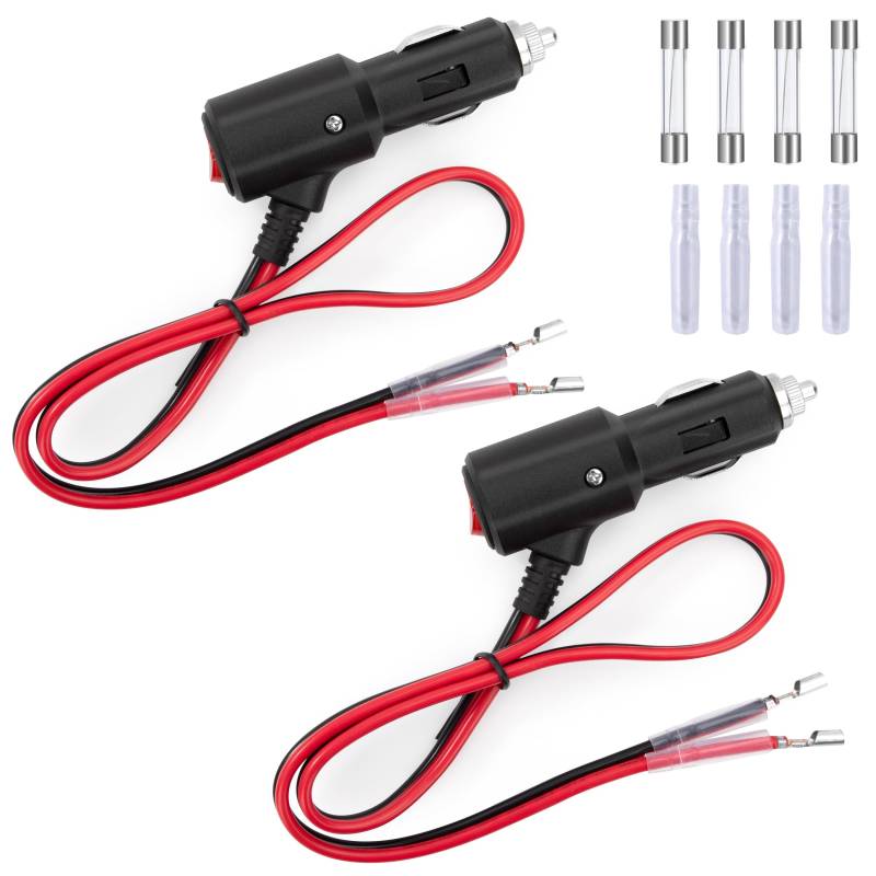 GUNGY Zigarettenanzünder Stecker mit Schalter 12 V/24 V Autostecker mit 60 cm Verlängerungskabel 14AWG Zigarettenanzünder Steckerkabel mit Sicherung 15A für Auto LKW Wohnmobil 2 Stück von GUNGY